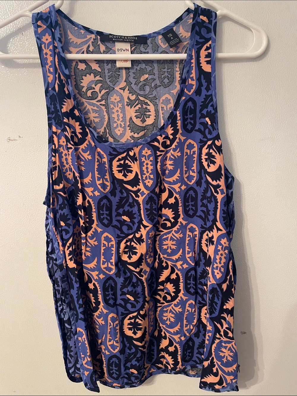 Scotch & Soda Size 2 Down Town Surf Line Blue Peach Patterned Sleeveless Blouse‎